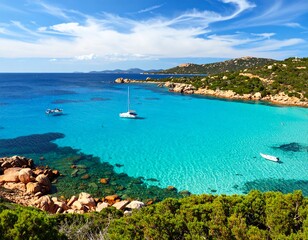 Picturesque Mediterranean bay with turquoise water and boats