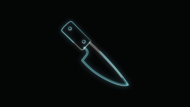 Kitchen Knife Icon Neon Seamless Loop 4K with Black Background Animated Promotional Typography for Video Editing