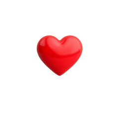 A bright red, glossy heart symbol isolated on a pure white background, representing love and affection