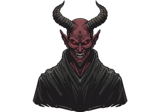 Pixelated Demon Portrait With Red Eyes And Horns on Transparent Background