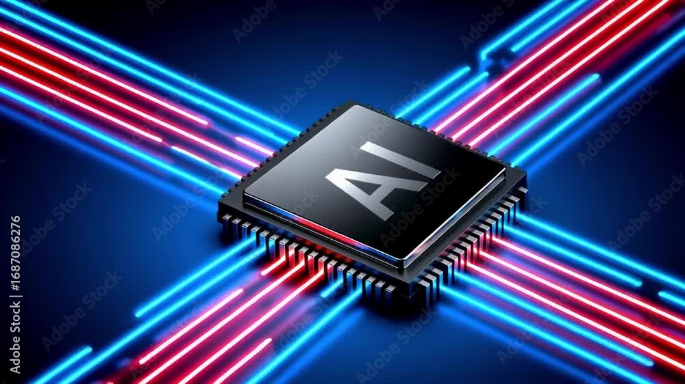 Poster dynamic ai processor core with glowing circuit board pathways, modern technology concept for innovat