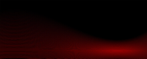 Abstract red wave lines on black background with flowing, futuristic motion effect, Futuristic technology concept
