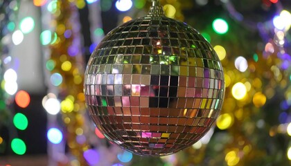 Reflective disco ball on Christmas tree
