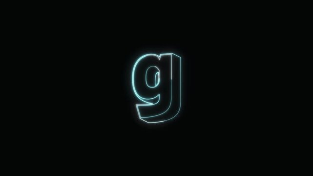 Alphabet g Neon Text Seamless Loop 4K with Black Background Animated Promotional Typography for Video Editing