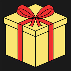 Obraz premium Yellow Gift Box with Red Ribbon and Bow present