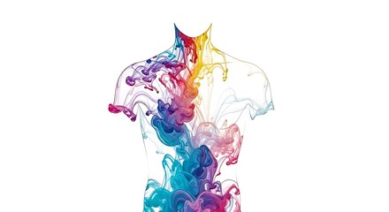 Vibrant abstract human form bursting with colorful ink clouds, symbolizing creativity and energy
