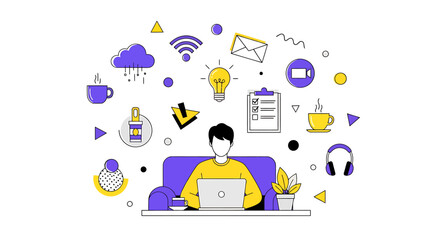 Abstract depiction of remote work and digital connectivity illustrating