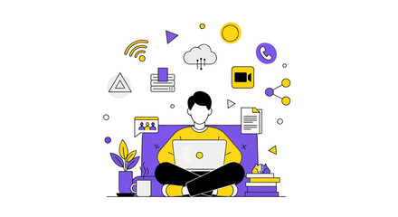 Remote work and digital connectivity illustration showing flexible productivity