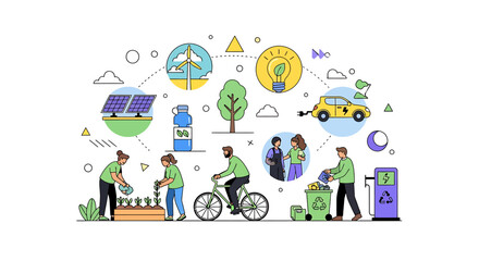 Sustainable living and environmental protection concept illustration outline