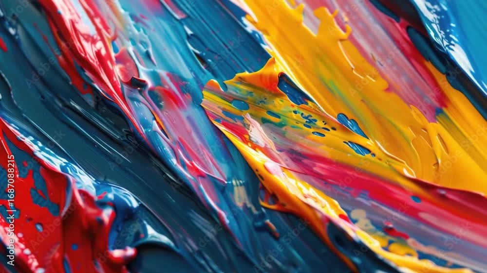 Poster a close-up shot of a vibrant painting on a table, perfect for use in design projects or as a decorat