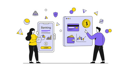 People interacting with a mobile banking application for managing finance