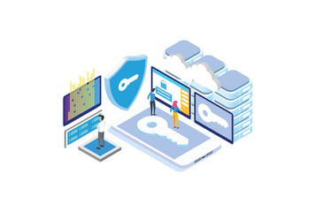 Modern Isometric Data Protection Illustration, Web Banners, Suitable for Diagrams, Infographics, Book Illustration, Game Asset, And Other Graphic Related Assets