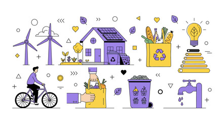 Eco-friendly lifestyle promotion with clean energy and responsible consumption