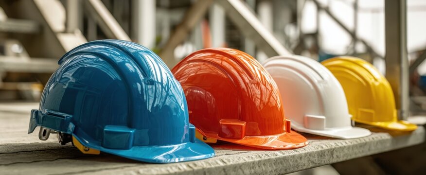 The colorful array of hard hats showcasing safety and teamwork in construction sites