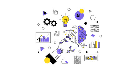 Illustrative representation of artificial intelligence with robotic hand and