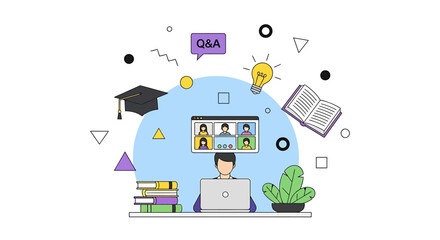 Online education concept showcasing collaborative learning via video conference