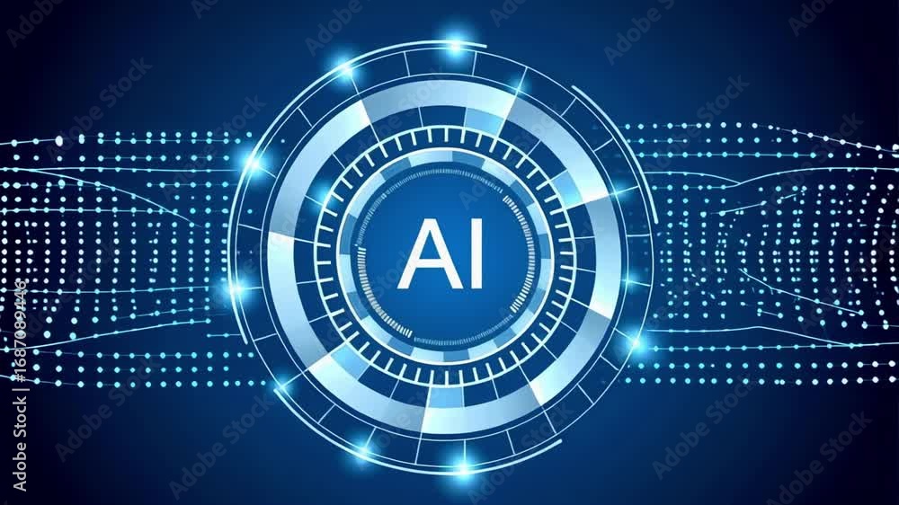Poster dynamic ai interface with glowing lights and futuristic design, ideal for tech and innovation concep