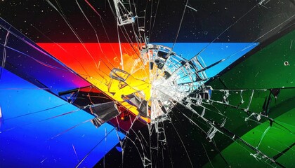 VHS corrupted video with RGB color split and broken transparent glass texture 
