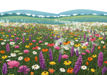 Pixelated Field Of Colorful Flowers With Transparent Background Digital Illustration