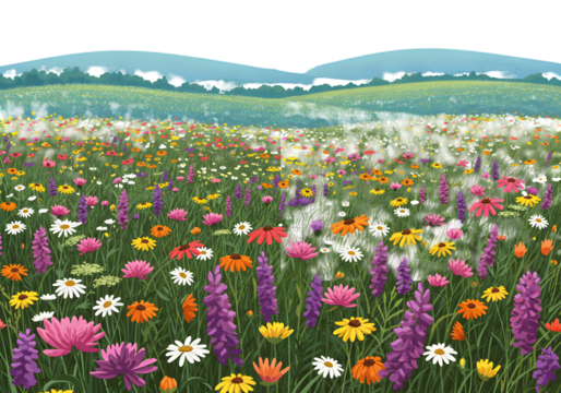 Pixelated Field Of Colorful Flowers With Transparent Background Digital Illustration