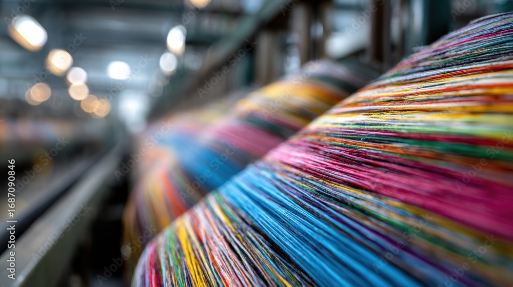 Poster industrial recarding of mixed fabric blends displayed in medium shot with sharp focus on the multico
