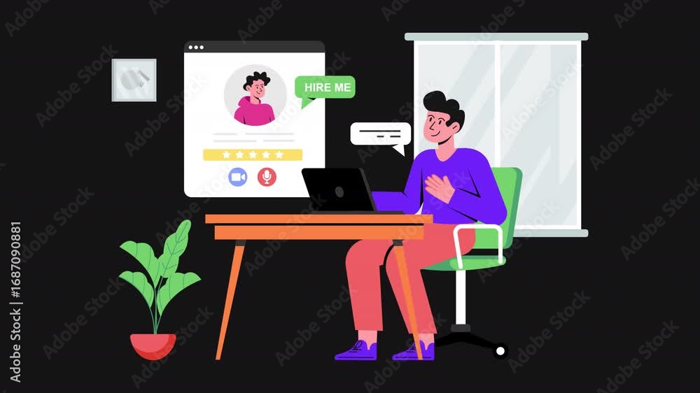Poster job interview online 2d motion graphics animation alpha channel