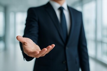 Fototapeta premium Business Partnership and Professional Collaboration – Hand Gesture Symbolizing Trust, Support, and Cooperation in Corporate Relations