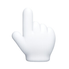 Biała ręka z uniesionym palcem wskazującym — symbol kliknięcia, wyboru i interakcji