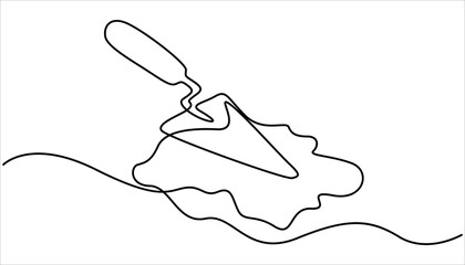 Continuous line drawing of cement trowel. Worker tool concept continuous line art.  One line of cement trowel for brick. Editable outline, construction trowel tools concept graphic design vector style