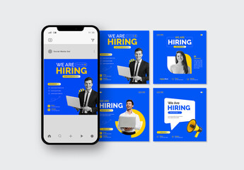 Blue & Yellow We Are Hiring Social Media Post Template Design
