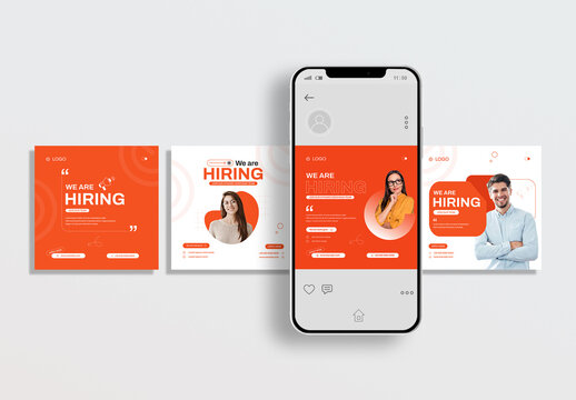 We Are Hiring Job Vacancy Social Media Post Template with Orange Accent
