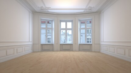 Fototapeta premium A minimalist living room with clean lines, white walls, and wooden floors, exuding simplicity.