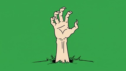 Hand Rising from Ground on Green Background Animation