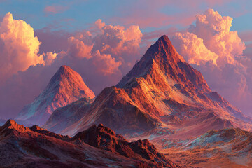 Dramatic sunset over majestic mountains bathed in golden light, perfect for travel, tourism, and nature projects with stunning visuals