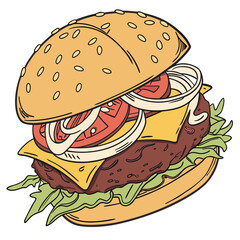Delicious Hand-Drawn Burger with Fresh Ingredients