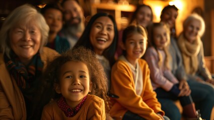 Fototapeta premium National Spina Bifida Awareness Month. Heartwarming group photo of diverse families at spina bifida support group meeting, community center setting, people of different ages and backgrounds