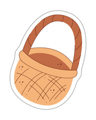 Sticker with a picture of a basket. Color hand drawn clipart illustration.