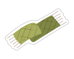 A sticker depicting a scarf with fringe. Color hand drawn clipart illustration.