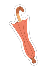 Sticker with a picture of a pink umbrella. Color hand drawn clipart illustration.