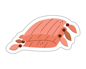 A sticker depicting a scarf with tassels. Color hand drawn clipart illustration.