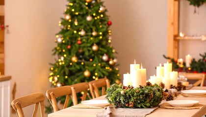 Christmas dinner table in a cozy home