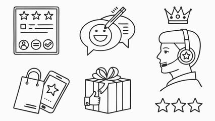 Customer service and satisfaction icons representing feedback and support.