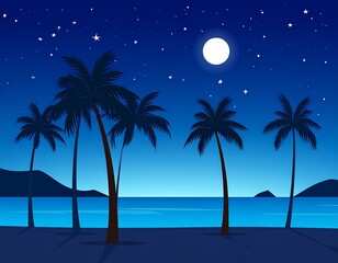 Nighttime beach scene with palm trees