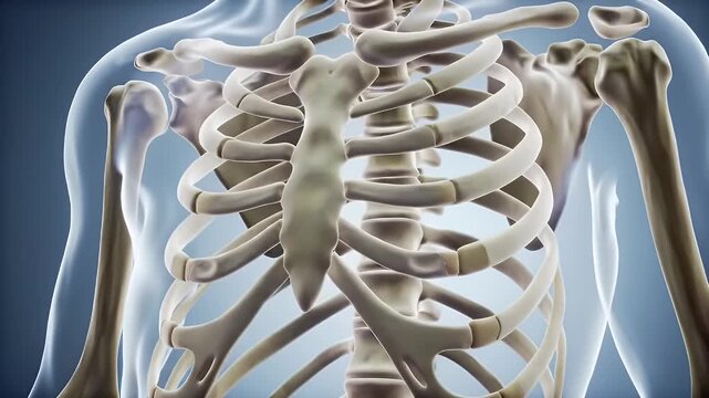 Human Rib Cage Anatomy: 3D Model on Blue Background