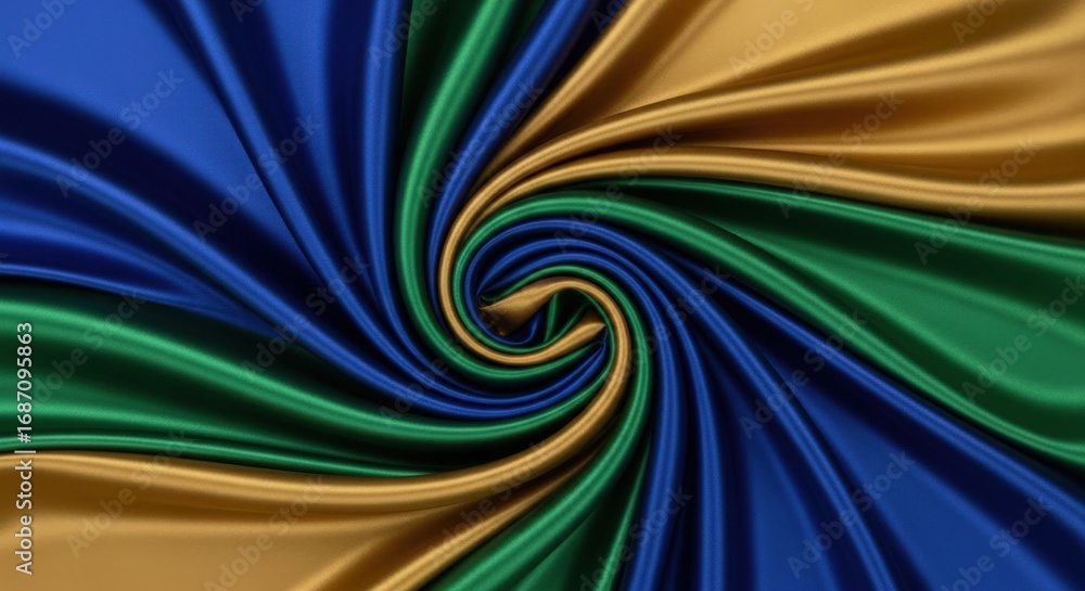 Wall mural swirling fabric texture with blue green and gold colors creating a mesmerizing and dynamic visual pa