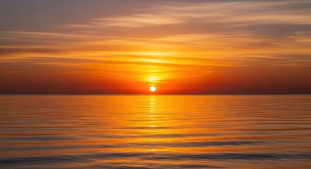 Obraz premium A serene sunset over the ocean reflecting golden light with soft clouds in the sky above the horizon line