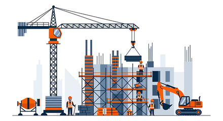 Animated illustration capturing a construction site filled with equipment and