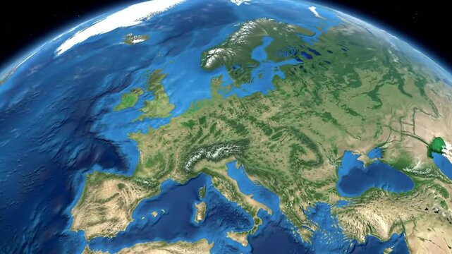 A detailed, highresolution view of planet earth from space, showcasing europe and surrounding continents with vibrant blue oceans and landmasses
