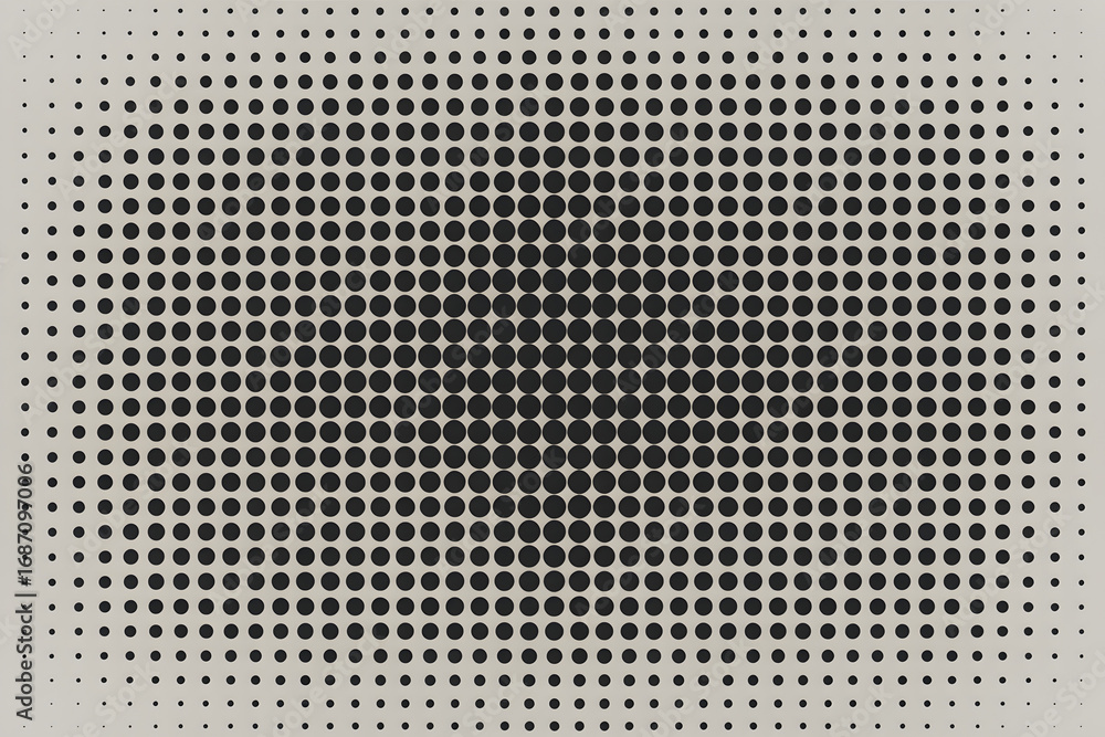 Poster geometric halftone dot pattern: this symmetrical digital artwork depicts a geometric halftone dot pa