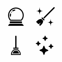 Magic Vector Icons Crystal Ball, Wand, Broom, and Potion Silhouette Pack.